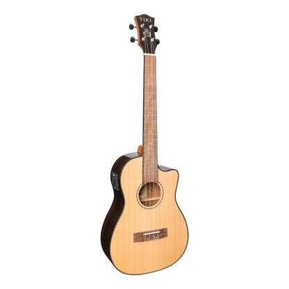 Tiki '22 Series' Spruce Solid Top Electric Cutaway Baritone Ukulele with Hard Case - TSB-22CP-NGL — view 3