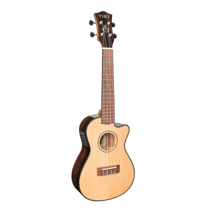 Tiki '22 Series' Spruce Top Electric Cutaway Concert Ukulele with Hard Case - Natural Gloss — view 3