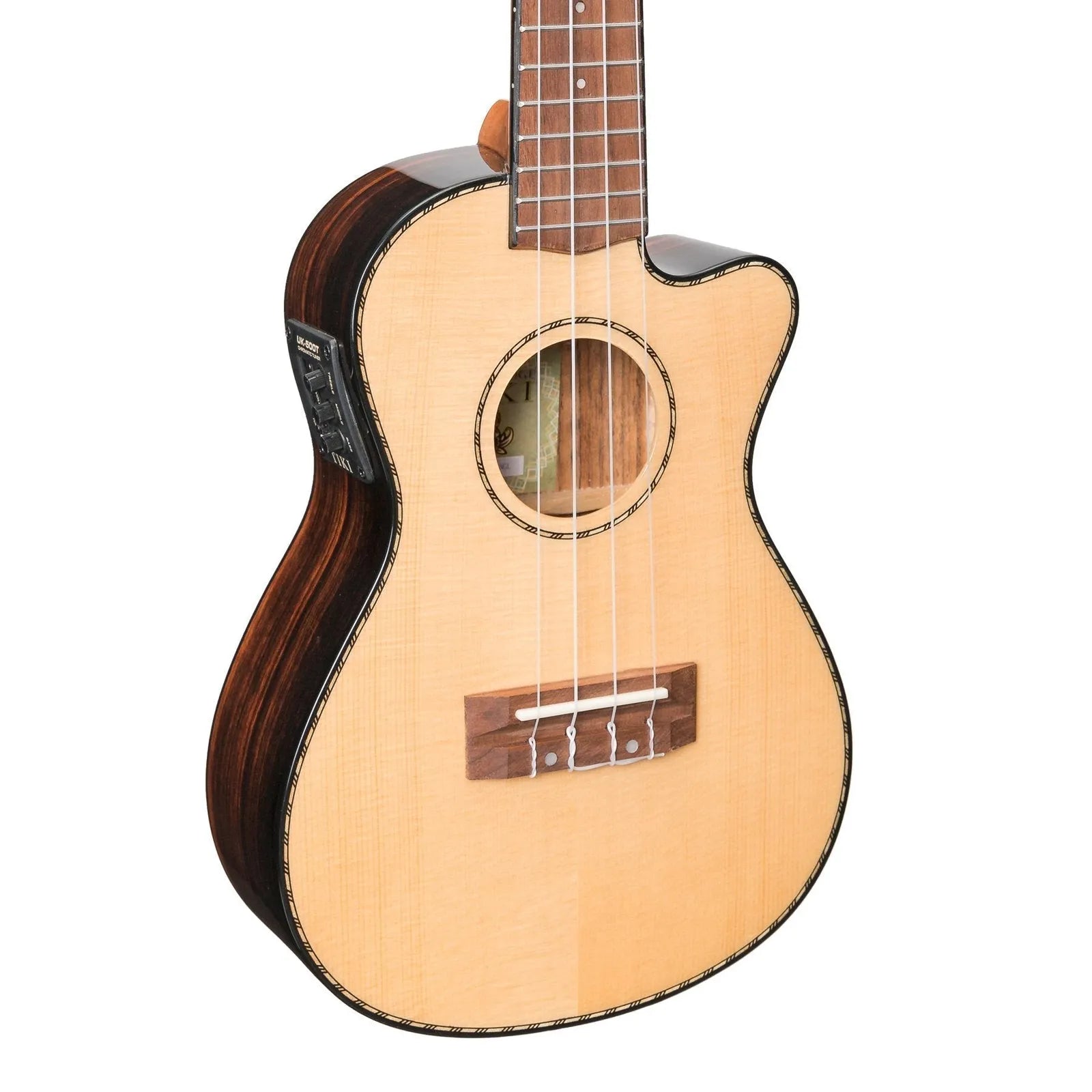 Tiki '22 Series' Spruce Top Electric Cutaway Concert Ukulele with Hard Case - Natural Gloss — view 4