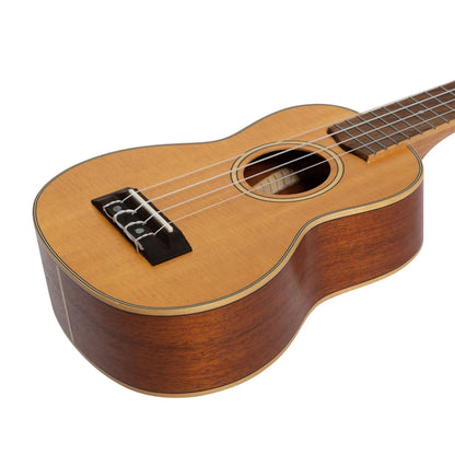 Tiki 6 Series Spruce Solid Top Soprano Ukulele with Deluxe Hard Case - Natural Satin — view 6