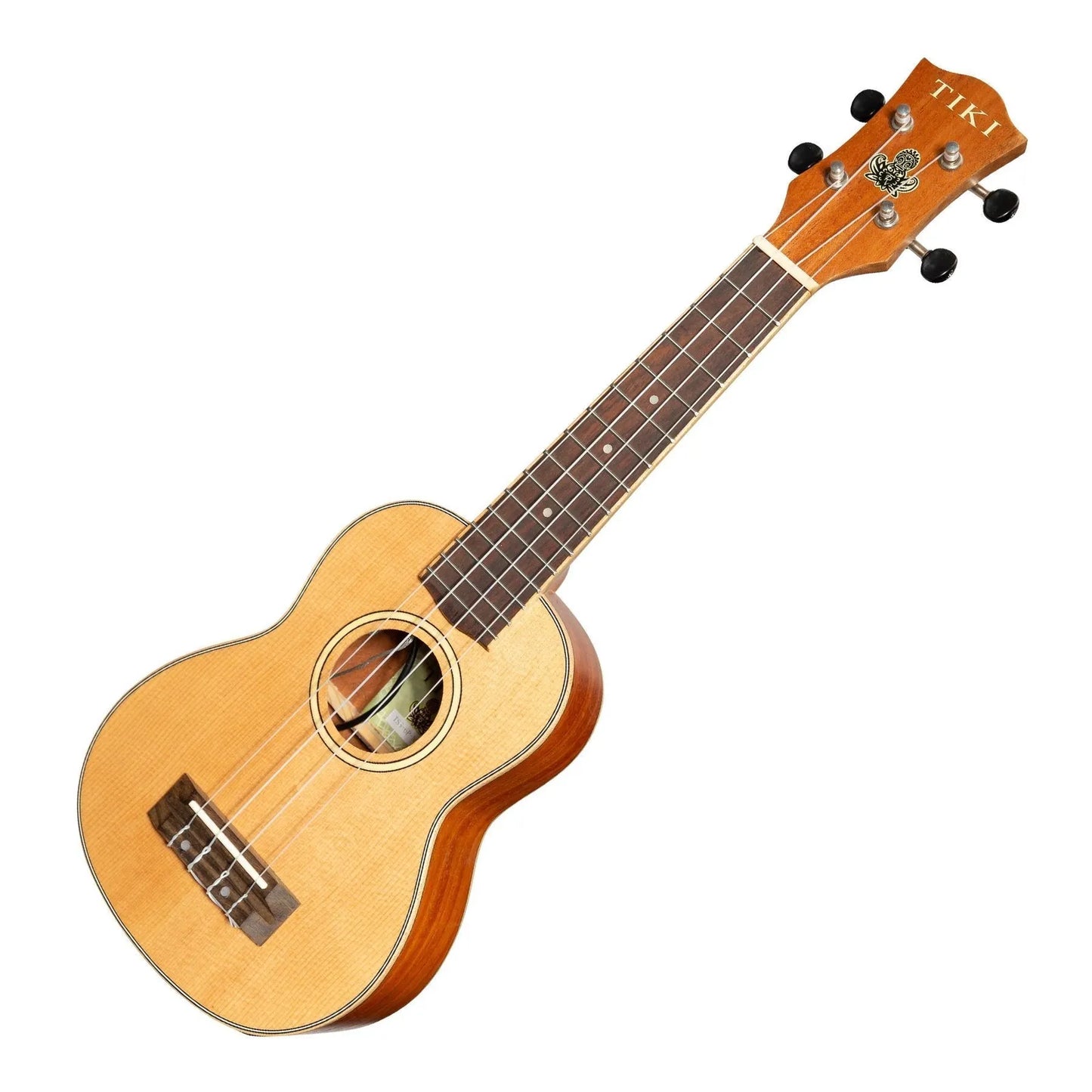 Tiki TSS-6P-NST Spruce Solid Top Electric Soprano Ukulele with Hard Case Natural Satin — view 3
