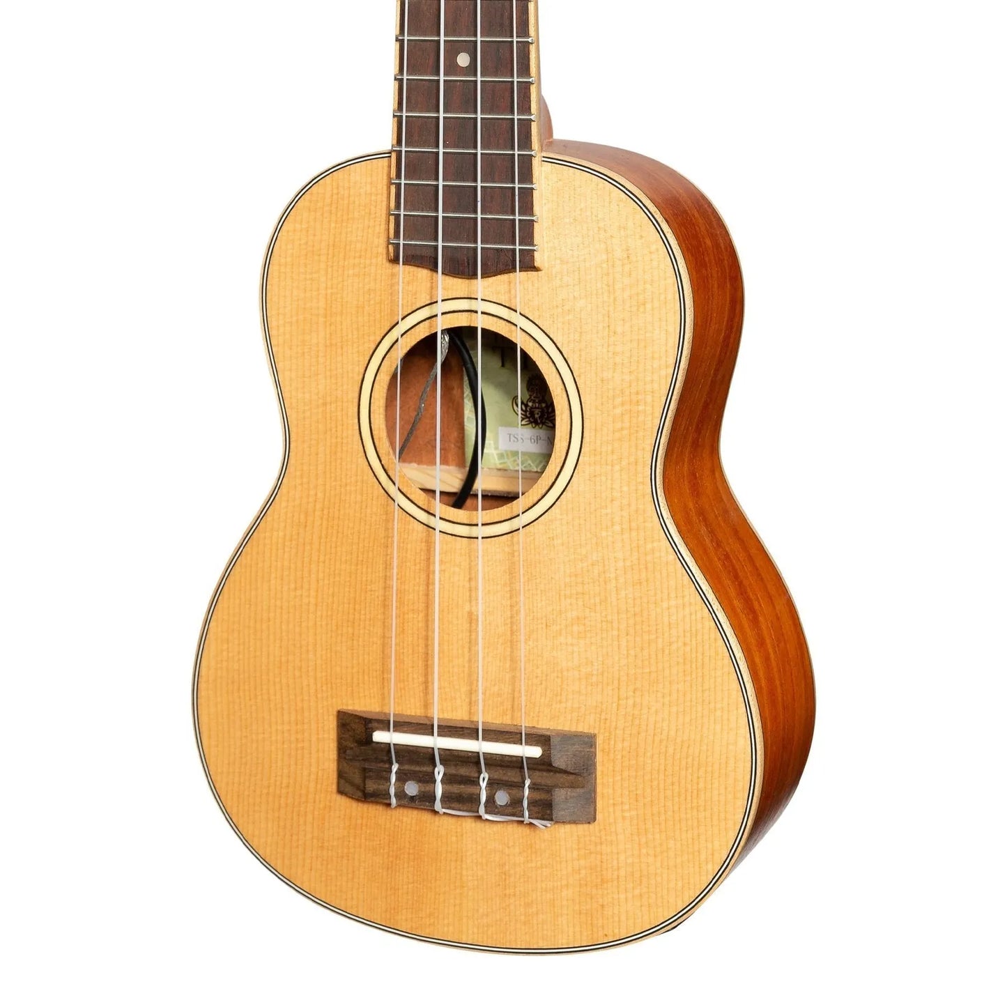 Tiki TSS-6P-NST Spruce Solid Top Electric Soprano Ukulele with Hard Case Natural Satin — view 4