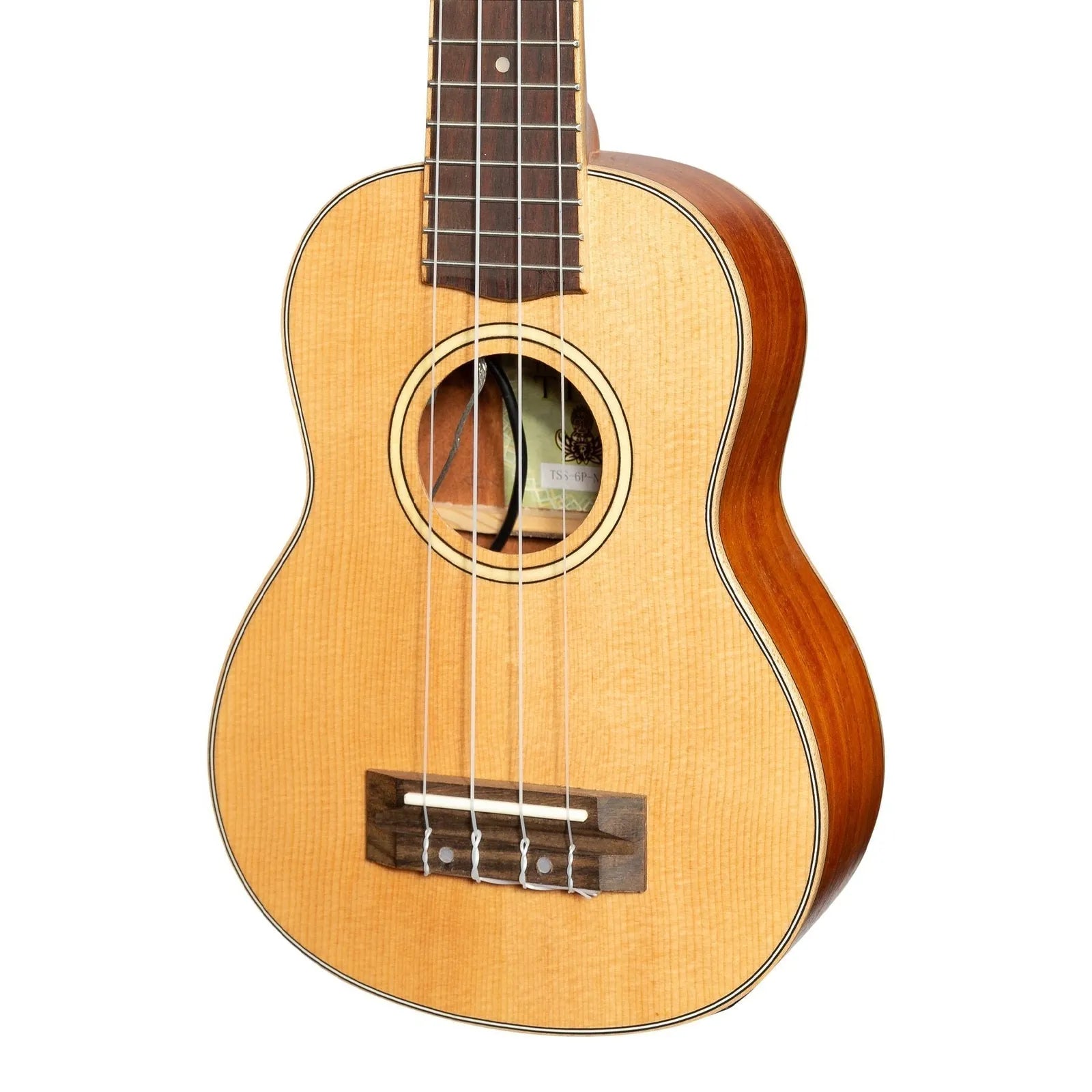 Tiki TSS-6P-NST Spruce Solid Top Electric Soprano Ukulele with Hard Case Natural Satin — view 4