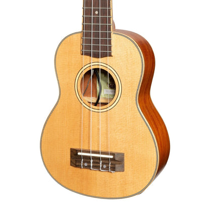 Tiki TSS-6P-NST Spruce Solid Top Electric Soprano Ukulele with Hard Case Natural Satin — view 4