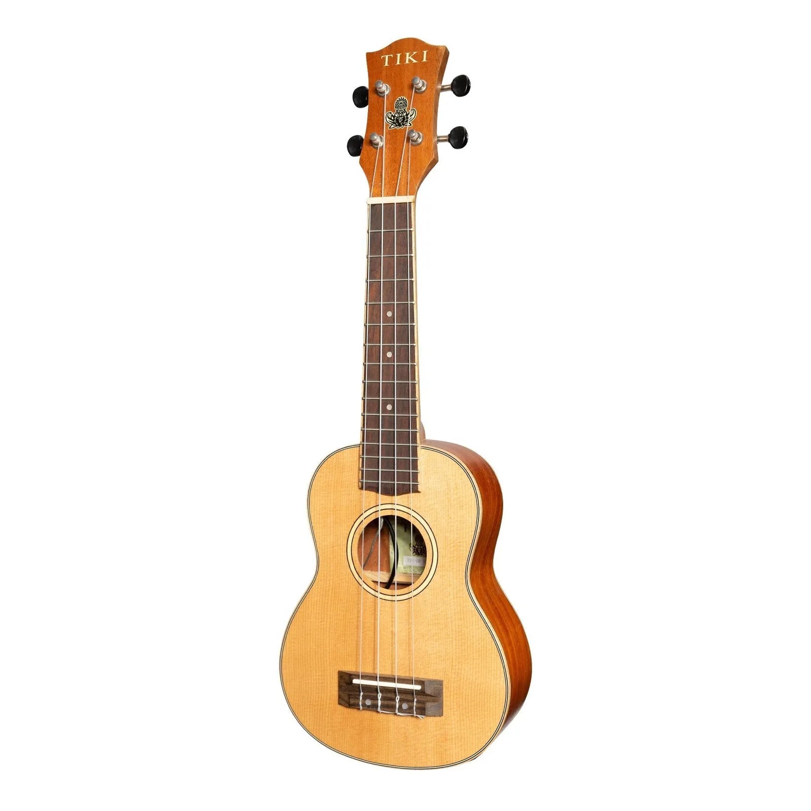 Tiki TSS-6P-NST Spruce Solid Top Electric Soprano Ukulele with Hard Case Natural Satin