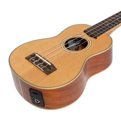 Tiki TSS-6P-NST Spruce Solid Top Electric Soprano Ukulele with Hard Case Natural Satin — view 6