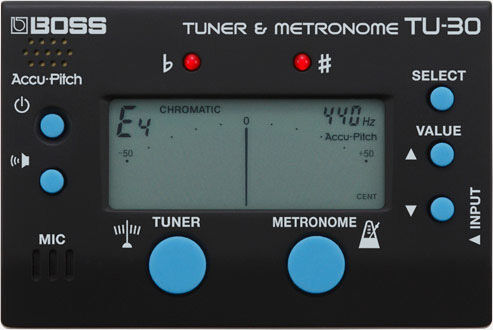 BOSS TU-30 Compact Tuner & Metronome - Accurate Pitch, Multiple Modes, Rhythm Patterns, Essential Tool for Musicians & Educators