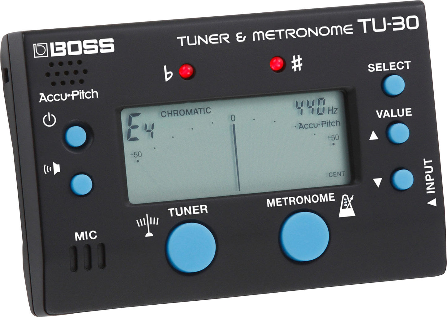 BOSS TU-30 Compact Tuner & Metronome - Accurate Pitch, Multiple Modes, Rhythm Patterns, Essential Tool for Musicians & Educators — view 4