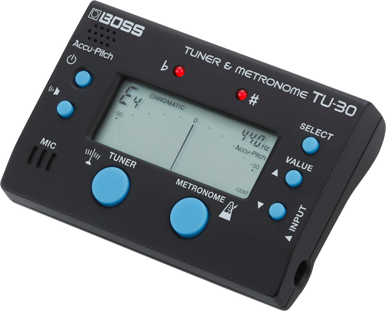 BOSS TU-30 Compact Tuner & Metronome - Accurate Pitch, Multiple Modes, Rhythm Patterns, Essential Tool for Musicians & Educators — view 5