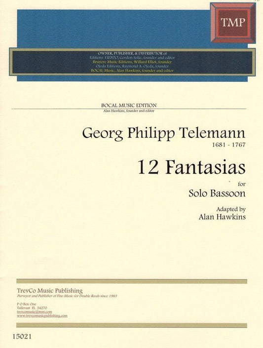 Telemann - 12 Fantasies For Solo Bassoon Arr Hawkins (Softcover Book)