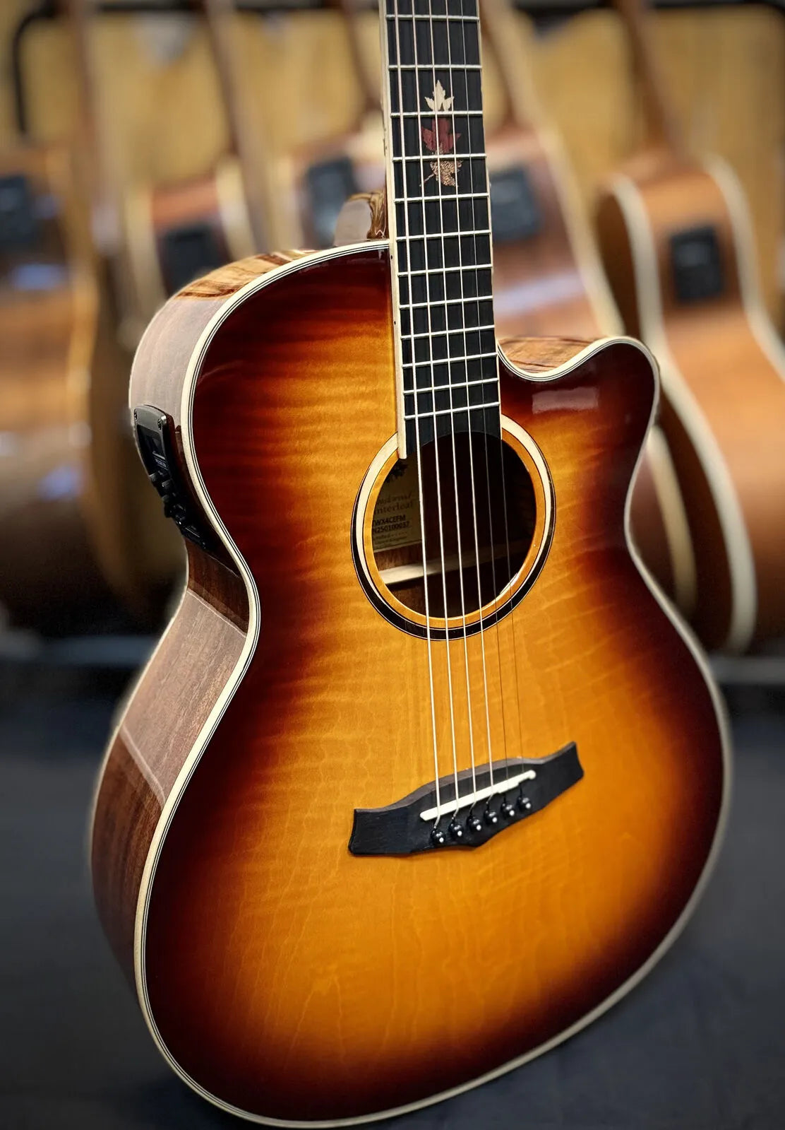 Tanglewood Winterleaf Exotic Superfolk Solid Top C/E Guitar Sunburst Flame Maple TWX4-CE-FM — view 4