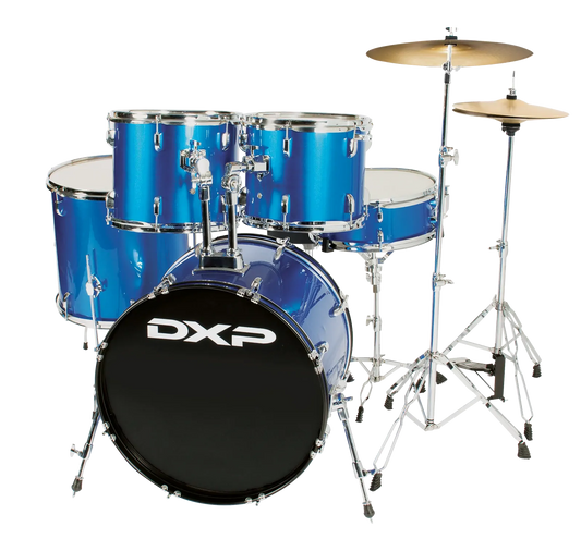 DXP TX04PMBL 5-Piece Drum Kit with 22-Inch Bass Drum and Stool - Metallic Blue