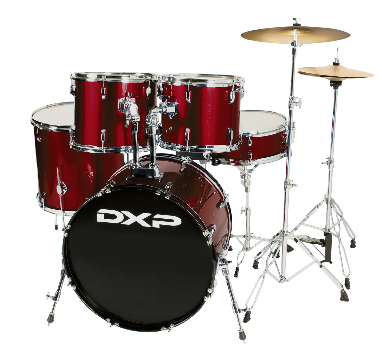 DXP TX04PWR Drum Kit 5 Piece 22 Inch Bass Drum with Stool - Wine Red