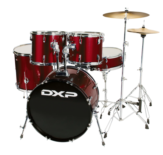 DXP TX04PWR Drum Kit 5 Piece 22 Inch Bass Drum with Stool - Wine Red