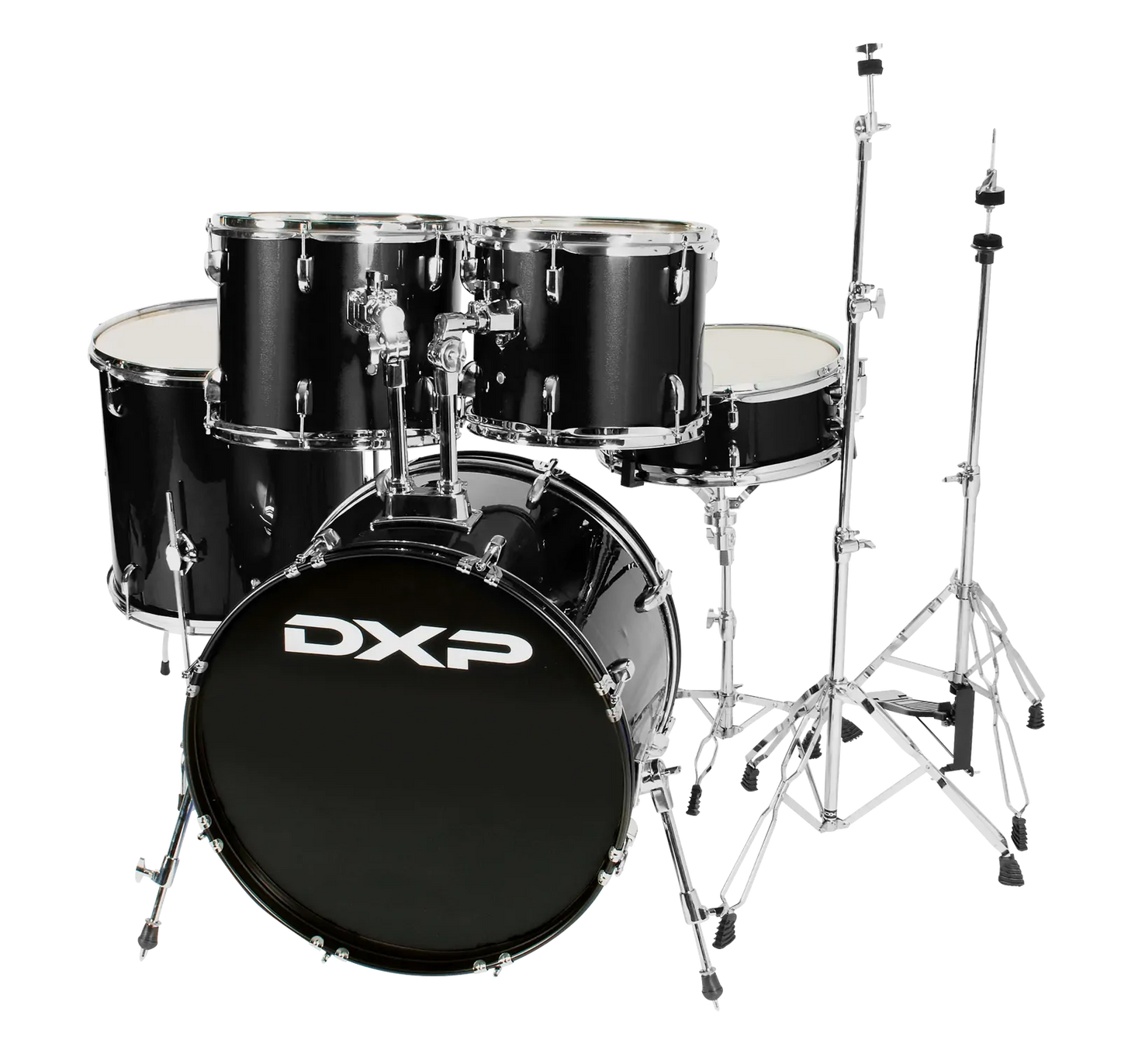 DXP Pioneer Series 5-Piece 22 Inch Black Drum Kit with Wood Snare