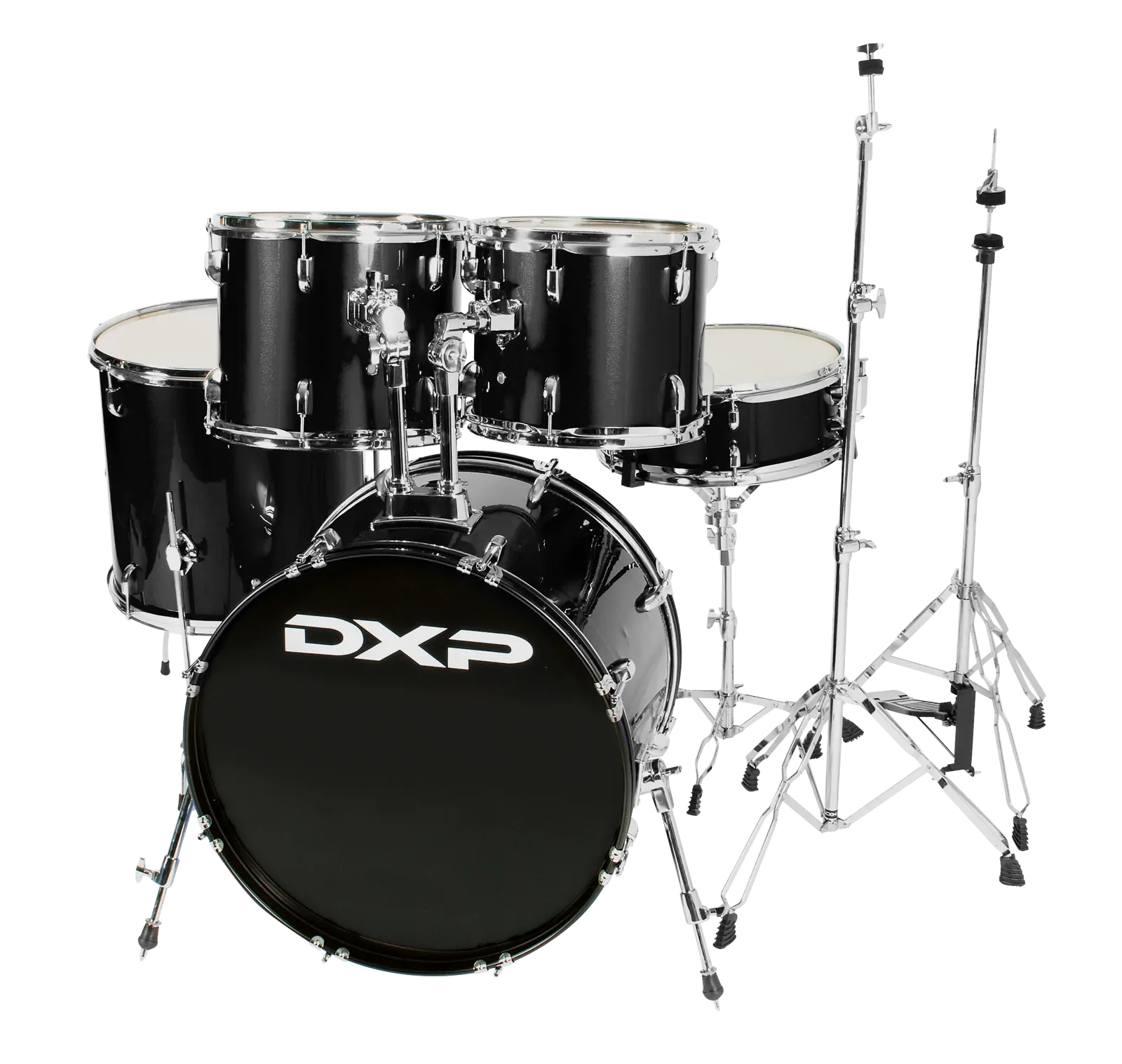 DXP Pioneer Series 5-Piece 22 Inch Black Drum Kit with Wood Snare
