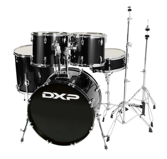 DXP Pioneer Series 5-Piece 22 Inch Black Drum Kit with Wood Snare