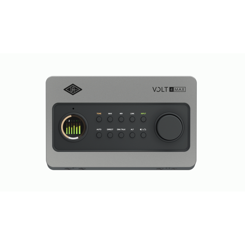 UA Volt 4 Max USB audio interface with 2 mic preamps 2 line inputs Smart display speaker switching Max dynamics processing