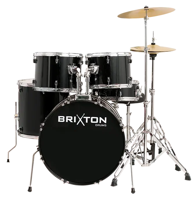 Brixton UBX25B Drum Kit Package - 22" 5-Piece with Cymbals and Stool, Black