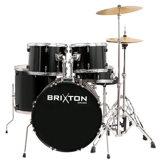Brixton UBX25B Drum Kit Package - 22" 5-Piece with Cymbals and Stool, Black