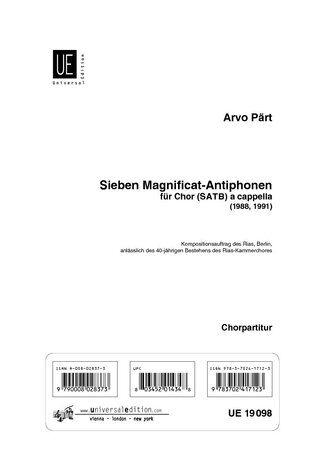 Seven Magnificat Antiphons for SATB A Cappella by Arvo Pärt - Choral Score