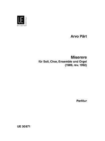 Arvo Part - Miserere for Soprano, Alto, 2 Tenors, Bass, SATB & Organ - Choral Score