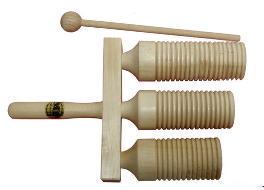 MANO PERCUSSION - Triple Wooden Tone Block  Educational, Natural Finish