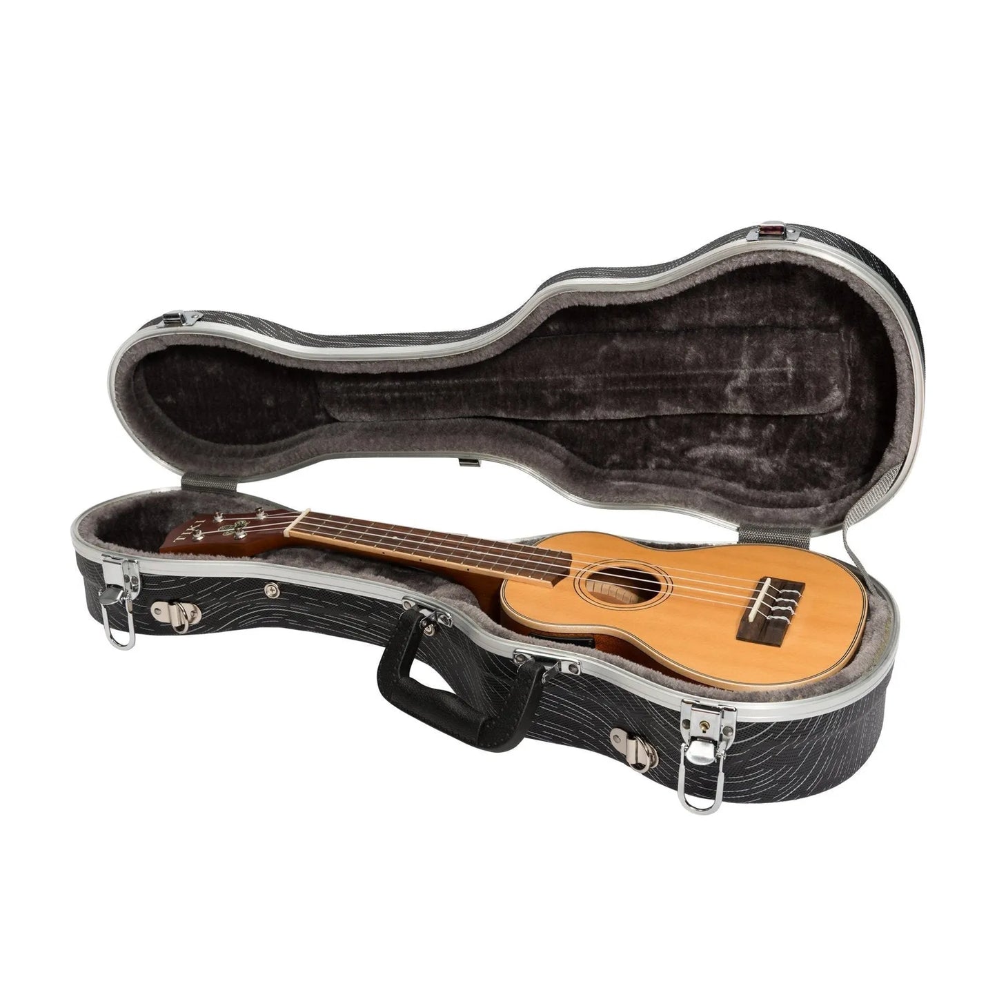 Tiki Deluxe Shaped Soprano Ukulele Flight Case - Grey/Black, Lightweight, Impact Resistant ABS, Soft Interior, Accessories Compartment, Key Lockable L — view 3