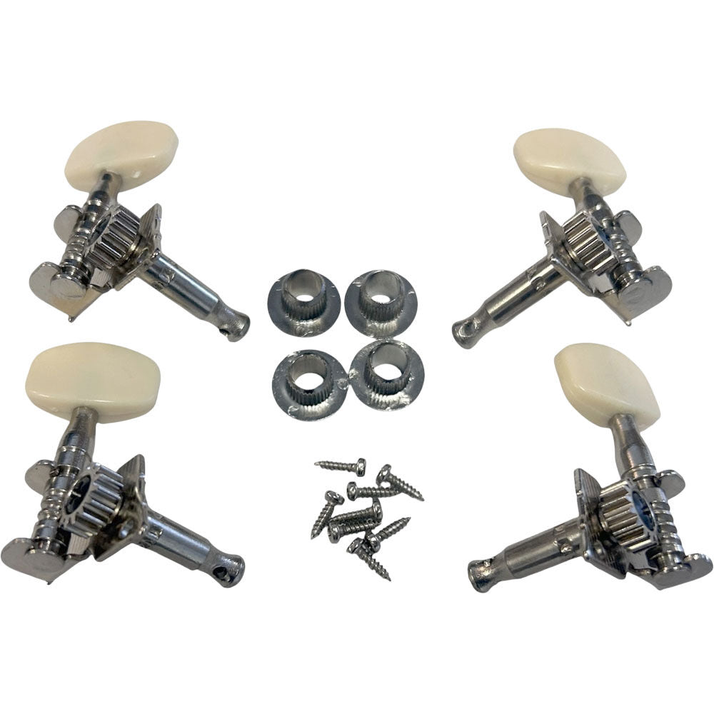GT Open-geared Ukulele Tuning Machines with Cream Plastic Buttons, Nickel Finish (Set of 4) — view 4