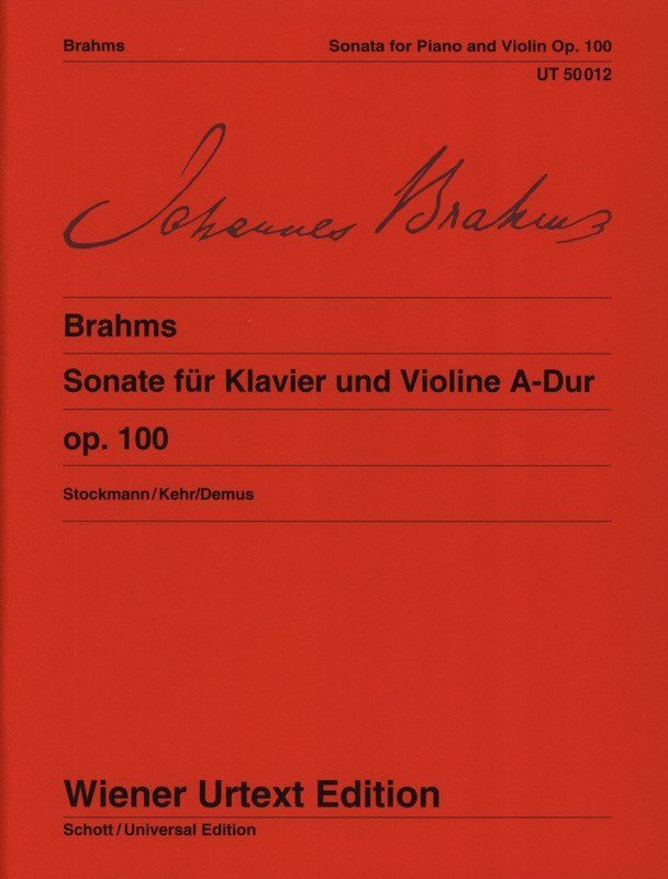 Brahms Sonata A Major Op. 100 for Violin and Piano, Wiener Urtext Edition, 48 Pages, Arranged by Joerg Demus
