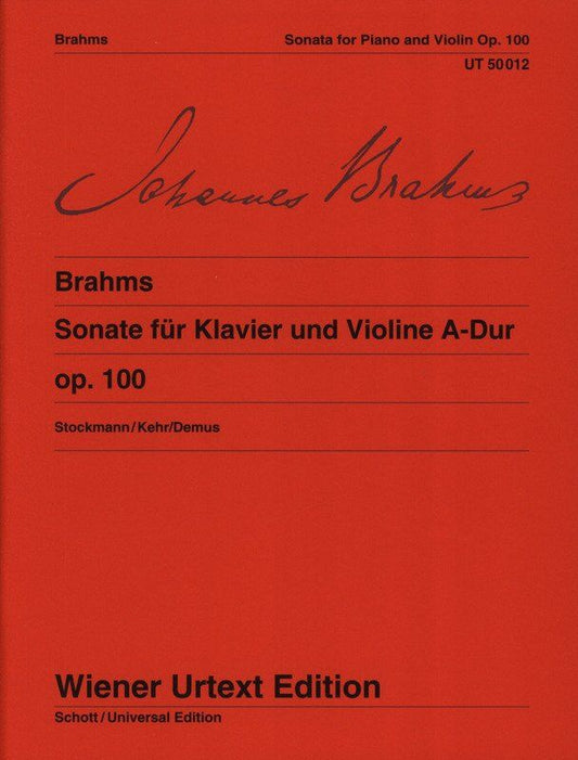 Brahms Sonata A Major Op. 100 for Violin and Piano, Wiener Urtext Edition, 48 Pages, Arranged by Joerg Demus