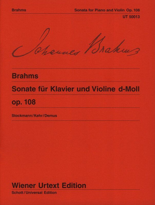Brahms Sonata D Minor Op. 108 for Violin and Piano, Arranged by Joerg Demus, Wiener Urtext Edition, 62 Pages