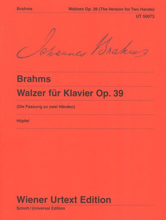 Brahms Waltzes Op. 39 Urtext for Piano, Edited by Hans Hoepfel, 28 Pages