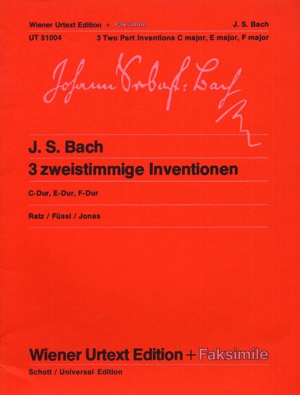 Inventions Two Part Nos 1 6 & 8 Urtext Facsimile by Bach, Wiener Urtext Edition, 18 Pages, Piano