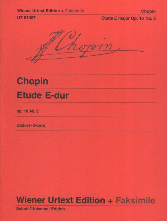 Chopin Etude in E Major Op. 10 No. 3 Urtext with Facsimile, Piano Solo, 16 Pages, Publisher: Wiener Urtext Edition