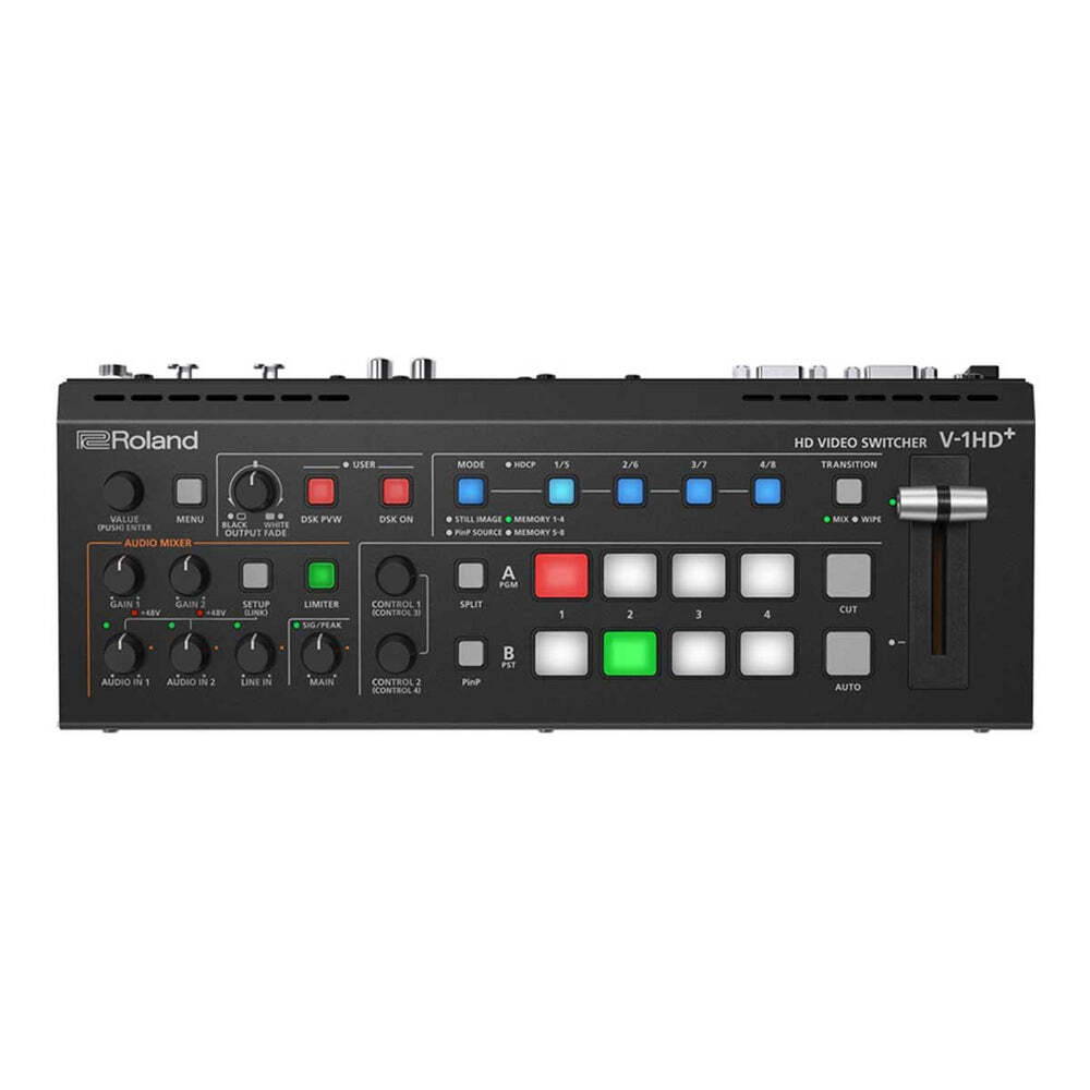 ROLAND V-1HD+ HD Video Switcher - 4 HDMI Inputs, 1080p Output, Multi-Format, Compact Design, Perfect for Live Streaming & Events