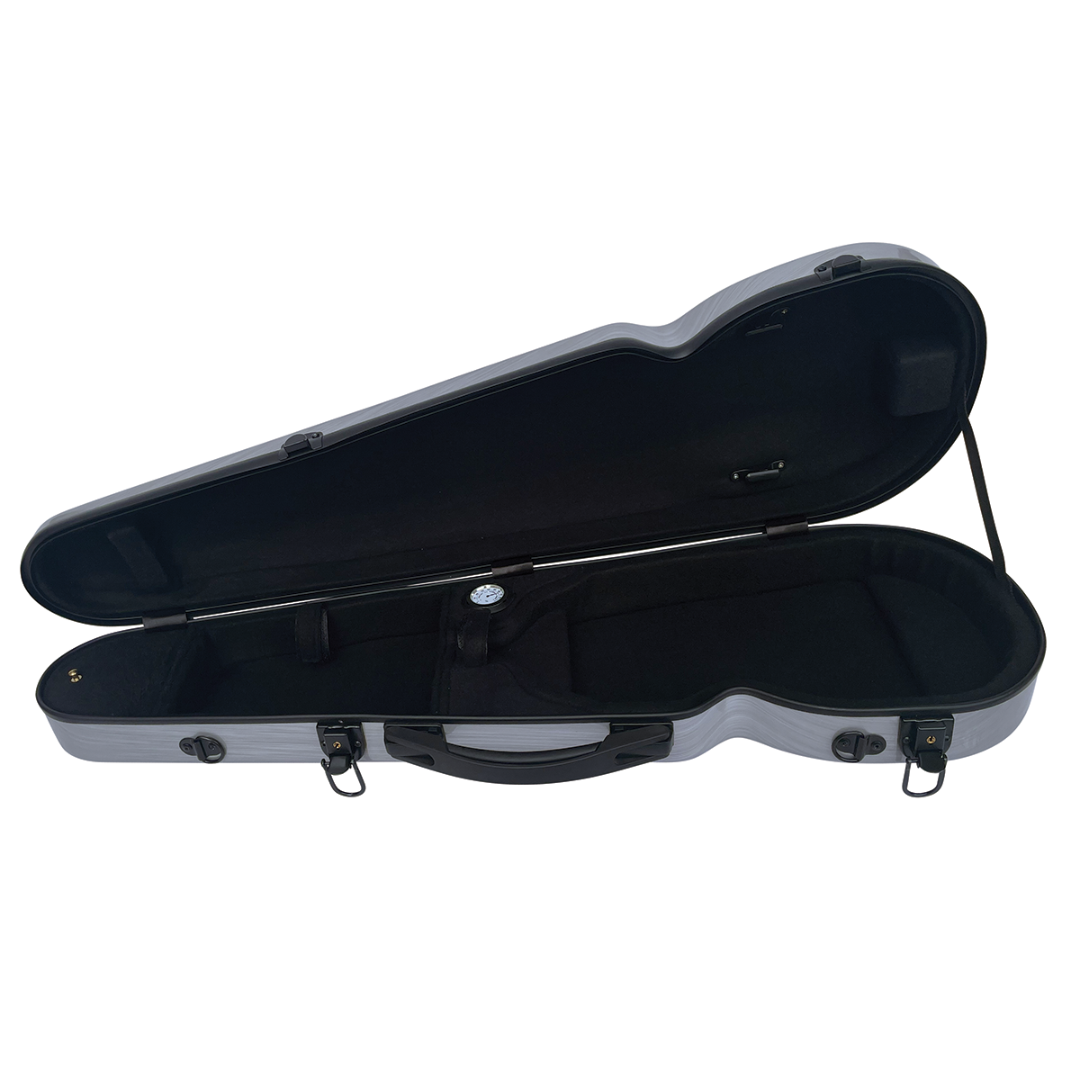VIVO Shaped Case Brushed Silver for 3/4 Violin / 13" Viola with Backpack Straps, Hygrometer, and Accessories Compartment — view 3