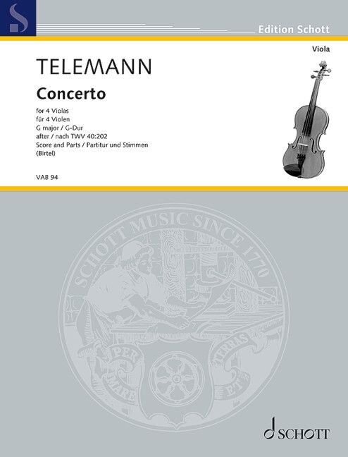 Telemann - Concerto in G Major TWV 40:202 for 4 Violas SC/PTS