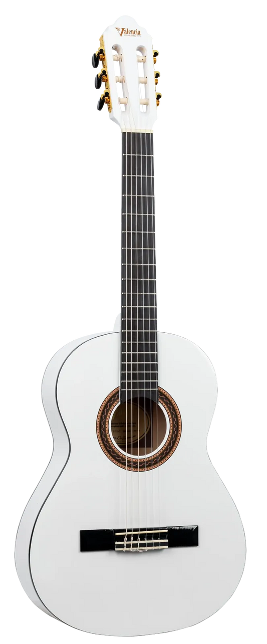 Valencia 100 Series 3/4 Classic Guitar in Gloss White