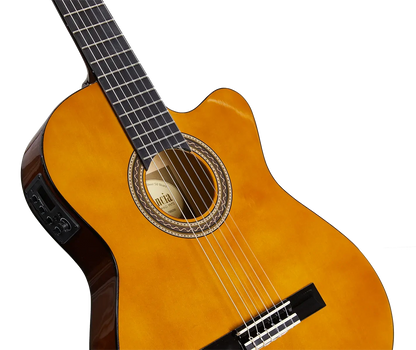 Valencia VC104TCE Thin Body Acoustic-Electric Guitar 4/4 Size Natural Finish — view 3