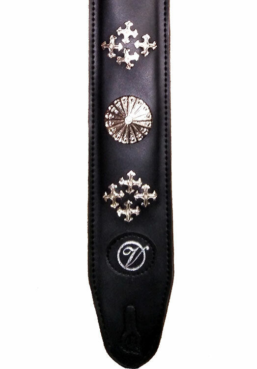 Vorson Black Leather Decorated Guitar Strap with Metal Conchos