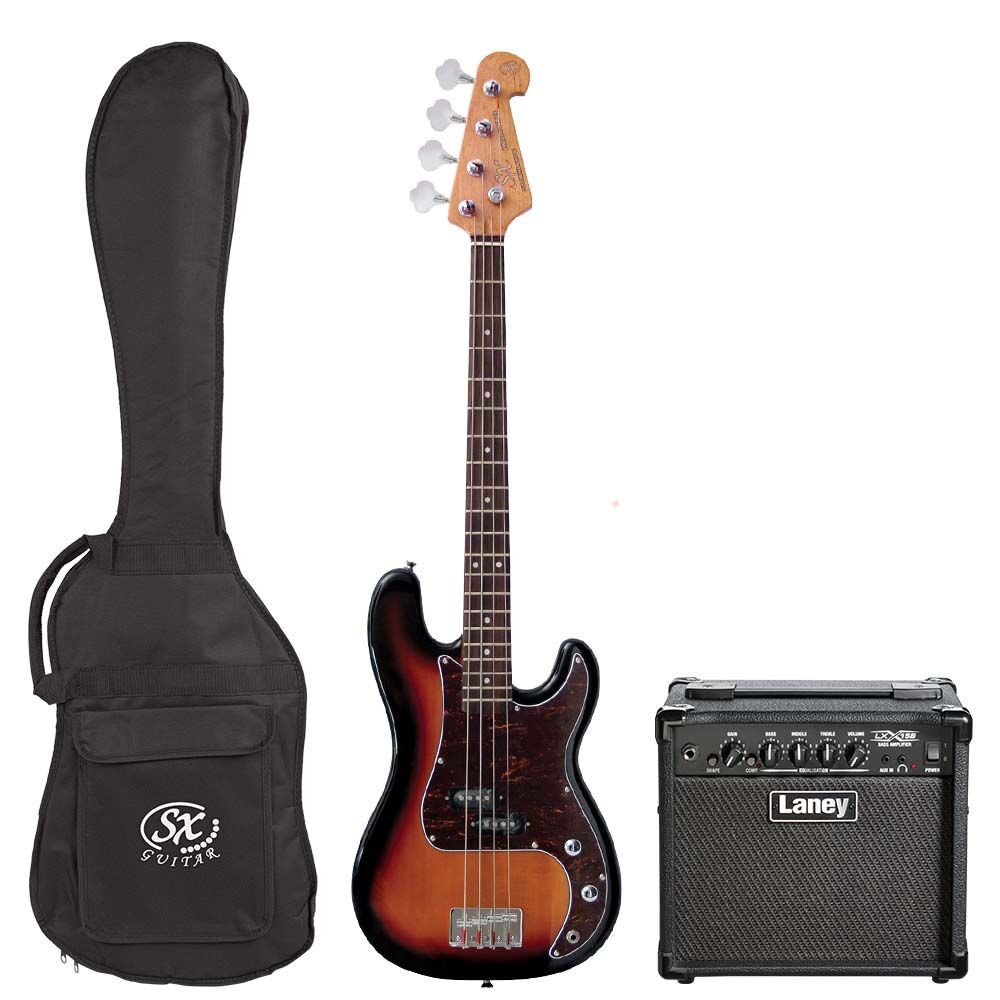 SX 3/4 Size PJ Bass Guitar with Laney LX15B 15W Amp Pack, Gig Bag & Online Lessons — view 4