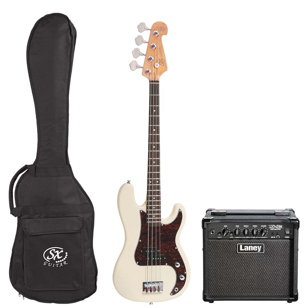 SX 3/4 Size PJ Bass Guitar with Laney LX15B 15W Amp Pack, Gig Bag & Online Lessons — view 5