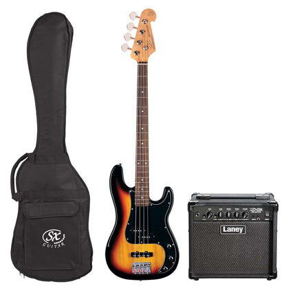 SX Vintage PJ Bass Guitar and Laney LX15B 15-Watt Amplifier Pack with Gig Bag and UPlay Guitar Guide — view 3