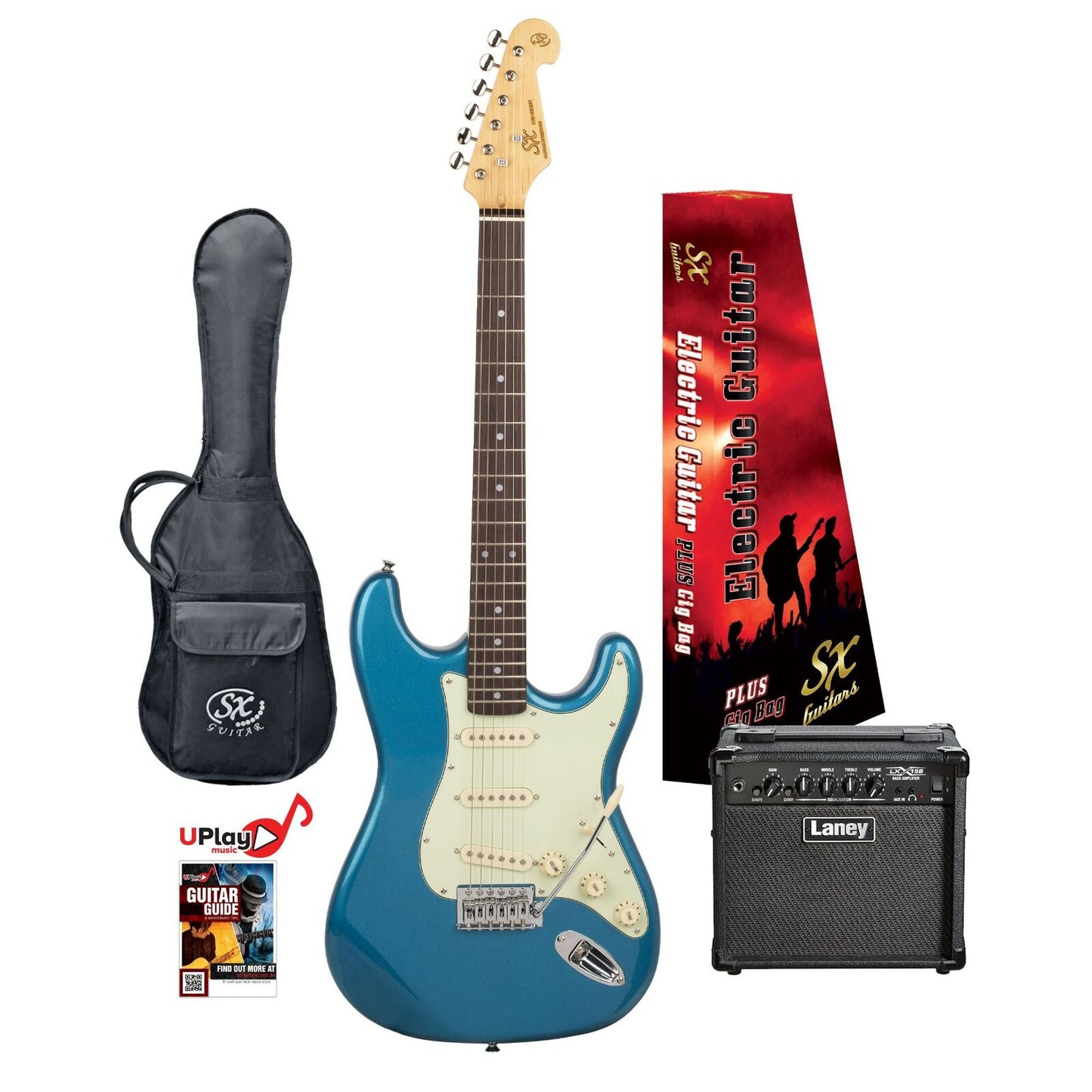 SX Vintage-Style Electric Guitar and Laney LX15 15-Watt Amp Pack with Gig Bag and UPlay Guitar Guide — view 4