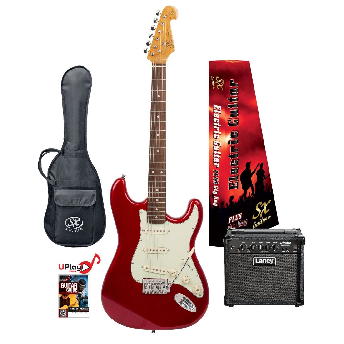SX Vintage-Style Electric Guitar and Laney LX15 15-Watt Amp Pack with Gig Bag and UPlay Guitar Guide — view 2