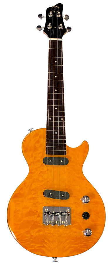 Vorson LP Style Electric Ukulele - Quilted Orange, Solid Body, Tenor Scale, Neck & Bridge Pickups, Volume & Tone Controls, with Carry Bag