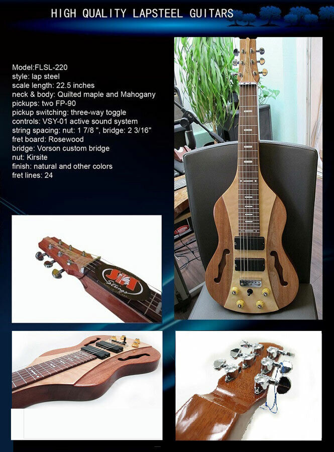 Vorson FLSL-220 Pro Lap Steel Guitar Natural Finish with Quilted Maple Top and Active Electronics — view 2