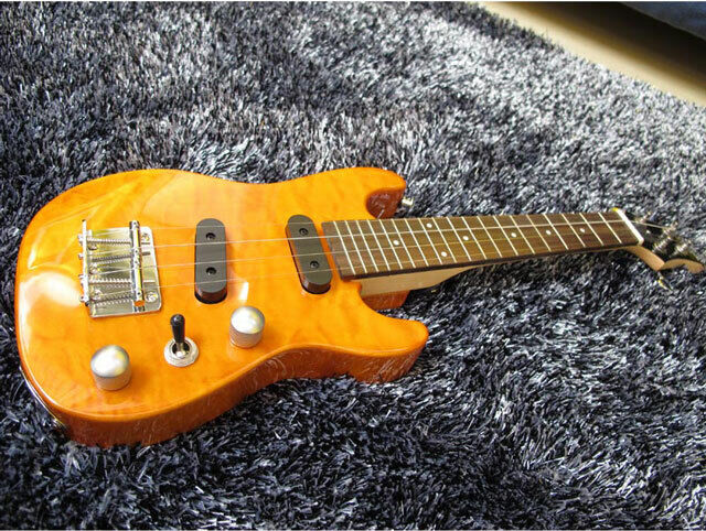 Vorson ST Style Solid Body Electric Ukulele - Quilted Orange, Tenor Scale, Neck & Bridge Pickups, Volume & Tone Controls, Carry Bag Included — view 2