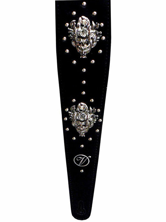 Vorson Black Leather Guitar Strap with Metal Masks - Decorated Style